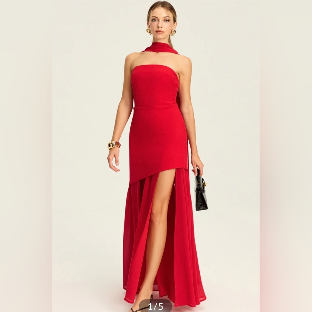Commense Strapless High-Slit Maxi Dress
